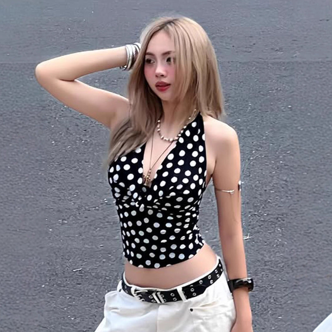 Halter Backless Polka-dot Cinched Women's Waistcoat