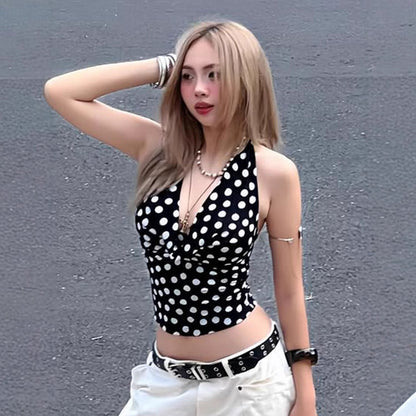 Halter Backless Polka-dot Cinched Women's Waistcoat